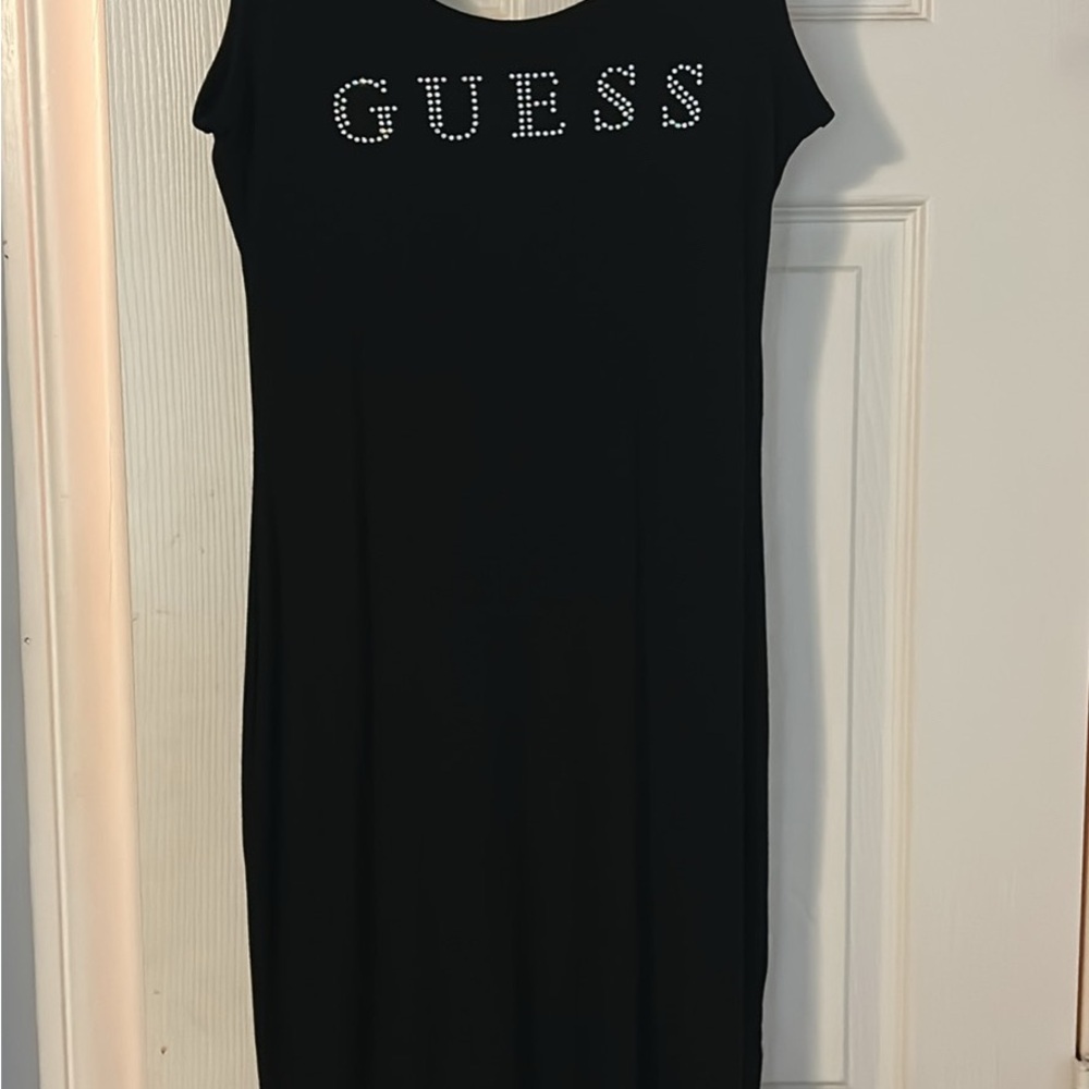 GUESS Black Mini Dress with Embellished Logo